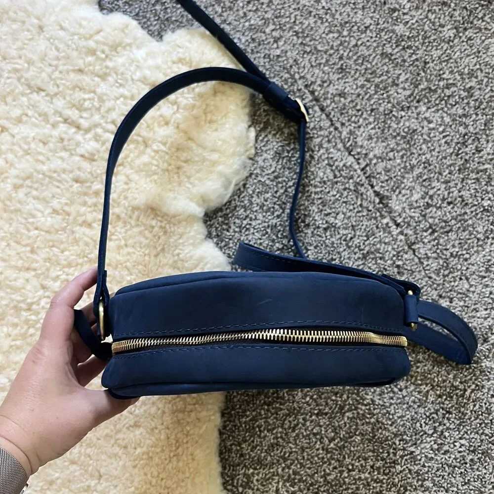Portland Leather Goods Indigo Blue Circle Leather Crossbody Bag